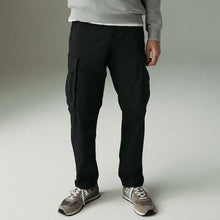Load image into Gallery viewer, Black Regular Tapered Fit Tech Stretch Utility Cargo Trousers