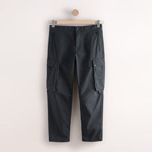 Load image into Gallery viewer, Black Regular Tapered Fit Tech Stretch Utility Cargo Trousers