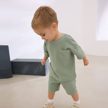 Load image into Gallery viewer, Sage Green 100% Cotton Textured Pocket Tops & Shorts Set (3mths-6yrs)