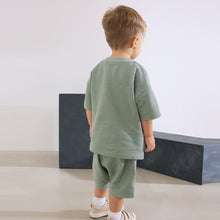 Load image into Gallery viewer, Sage Green 100% Cotton Textured Pocket Tops & Shorts Set (3mths-6yrs)
