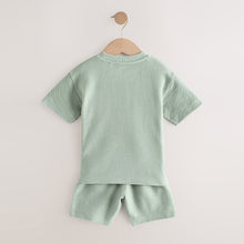 Load image into Gallery viewer, Sage Green 100% Cotton Textured Pocket Tops & Shorts Set (3mths-6yrs)