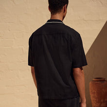 Load image into Gallery viewer, Black Textured Palm Tree Embroidered Short Sleeve Shirt