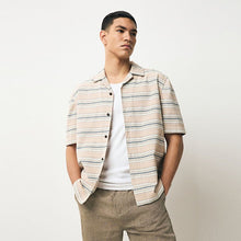 Load image into Gallery viewer, Neutral 100% Cotton Textured Stripe Short Sleeve Shirt