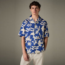 Load image into Gallery viewer, Blue Textured Printed Short Sleeve 100% Cotton Shirt