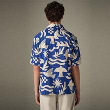 Load image into Gallery viewer, Blue Textured Printed Short Sleeve 100% Cotton Shirt