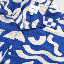 Load image into Gallery viewer, Blue Textured Printed Short Sleeve 100% Cotton Shirt