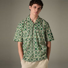 Load image into Gallery viewer, Green Watercolour Printed Short Sleeve 100% Cotton Shirt