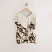 Load image into Gallery viewer, Ecru Scenic Print Woven Mix Tie Side Top