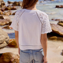 Load image into Gallery viewer, White Crochet Short Sleeve 100% Cotton T-Shirt
