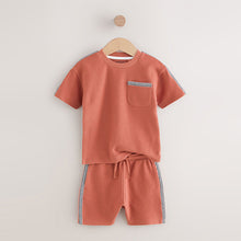 Load image into Gallery viewer, Rust Brown 100% Cotton Textured Pocket Tops & Shorts Set (3mths-6yrs)