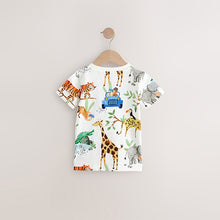 Load image into Gallery viewer, Blue/Yellow Safari Animals Short Sleeve T-Shirts 3 Pack (6mths-5yrs)