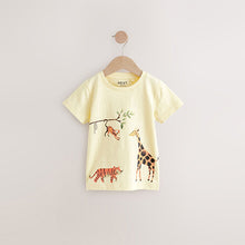 Load image into Gallery viewer, Blue/Yellow Safari Animals Short Sleeve T-Shirts 3 Pack (6mths-5yrs)