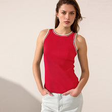 Load image into Gallery viewer, Red/White Ribbed Racer Tank Vest Sleeveless Top