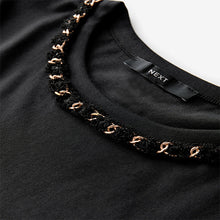 Load image into Gallery viewer, Black/Gold Chain Neck Detail 100% Cotton T-Shirt