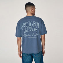 Load image into Gallery viewer, Blue Script Text Relaxed Fit Graphic Print Heavy Weight T-Shirt