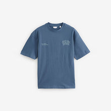 Load image into Gallery viewer, Blue Script Text Relaxed Fit Graphic Print Heavy Weight T-Shirt