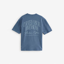 Load image into Gallery viewer, Blue Script Text Relaxed Fit Graphic Print Heavy Weight T-Shirt