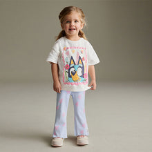 Load image into Gallery viewer, Blue/Ecru Bluey Short Sleeve T Shirt and Flare Leggings Set (3mths-6yrs)