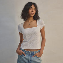 Load image into Gallery viewer, White Textured Short Sleeve Square Neck T-Shirt