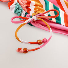 Load image into Gallery viewer, Bright Multicolour Stripe Bandeau Ruched Leg Tummy Control Shaping Swimsuit