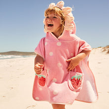 Load image into Gallery viewer, Pink Strawberry Towelling 100% Cotton Poncho (9mths-6yrs)