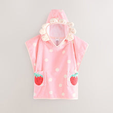 Load image into Gallery viewer, Pink Strawberry Towelling 100% Cotton Poncho (9mths-6yrs)