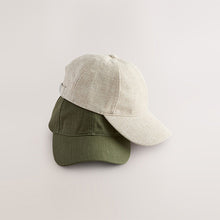Load image into Gallery viewer, Green/Ecru Linen Cap 2 Pack