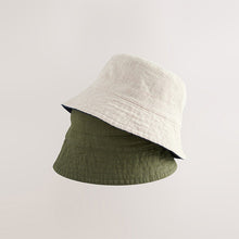Load image into Gallery viewer, Khaki Green/Navy Blue Linen Reversible Bucket Hat 2 Pack