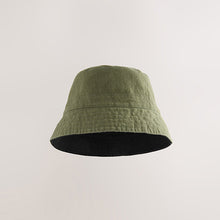 Load image into Gallery viewer, Khaki Green/Navy Blue Linen Reversible Bucket Hat 2 Pack