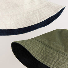 Load image into Gallery viewer, Khaki Green/Navy Blue Linen Reversible Bucket Hat 2 Pack