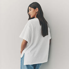 Load image into Gallery viewer, Ecru White Oversized V-Neck Short Sleeve T-Shirt