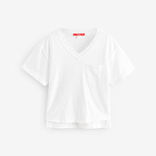 Load image into Gallery viewer, Ecru White Oversized V-Neck Short Sleeve T-Shirt