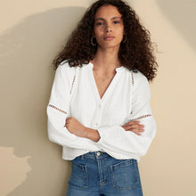 Load image into Gallery viewer, White Button Down Long Sleeve Doublecloth Blouse
