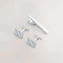 Load image into Gallery viewer, Silver Tone Cufflinks And Tie Clip Set
