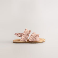 Load image into Gallery viewer, Pink Leather Ruffle Sandals
