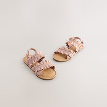 Load image into Gallery viewer, Pink Leather Ruffle Sandals