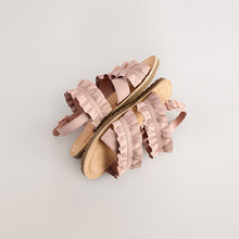 Load image into Gallery viewer, Pink Leather Ruffle Sandals