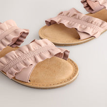 Load image into Gallery viewer, Pink Leather Ruffle Sandals