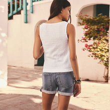 Load image into Gallery viewer, White Textured Henley Detail Tank
