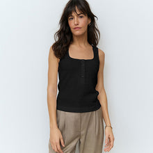 Load image into Gallery viewer, Black Textured Henley Detail Tank