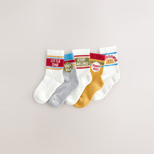 Load image into Gallery viewer, Ecru/Mustard/Red Retro Slogan Print Rich Socks 5 Pack