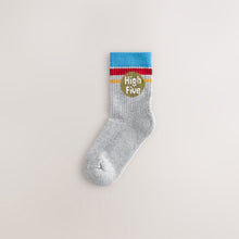 Load image into Gallery viewer, Ecru/Mustard/Red Retro Slogan Print Rich Socks 5 Pack