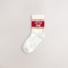 Load image into Gallery viewer, Ecru/Mustard/Red Retro Slogan Print Rich Socks 5 Pack