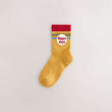 Load image into Gallery viewer, Ecru/Mustard/Red Retro Slogan Print Rich Socks 5 Pack