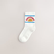 Load image into Gallery viewer, Ecru/Mustard/Red Retro Slogan Print Rich Socks 5 Pack