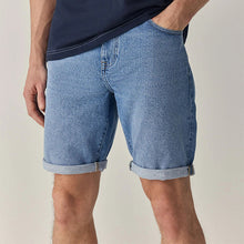 Load image into Gallery viewer, Light Blue Slim Fit Stretch Denim Shorts