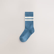 Load image into Gallery viewer, Ecru/Blue/Mineral Cushioned Footbed Cotton Rich Ribbed Tipped Socks 5 Pack