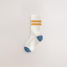 Load image into Gallery viewer, Ecru/Blue/Mineral Cushioned Footbed Cotton Rich Ribbed Tipped Socks 5 Pack