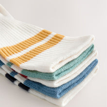 Load image into Gallery viewer, Ecru/Blue/Mineral Cushioned Footbed Cotton Rich Ribbed Tipped Socks 5 Pack