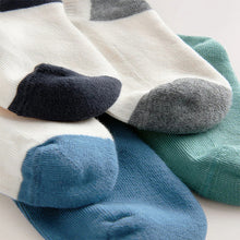 Load image into Gallery viewer, Ecru/Blue/Mineral Cushioned Footbed Cotton Rich Ribbed Tipped Socks 5 Pack